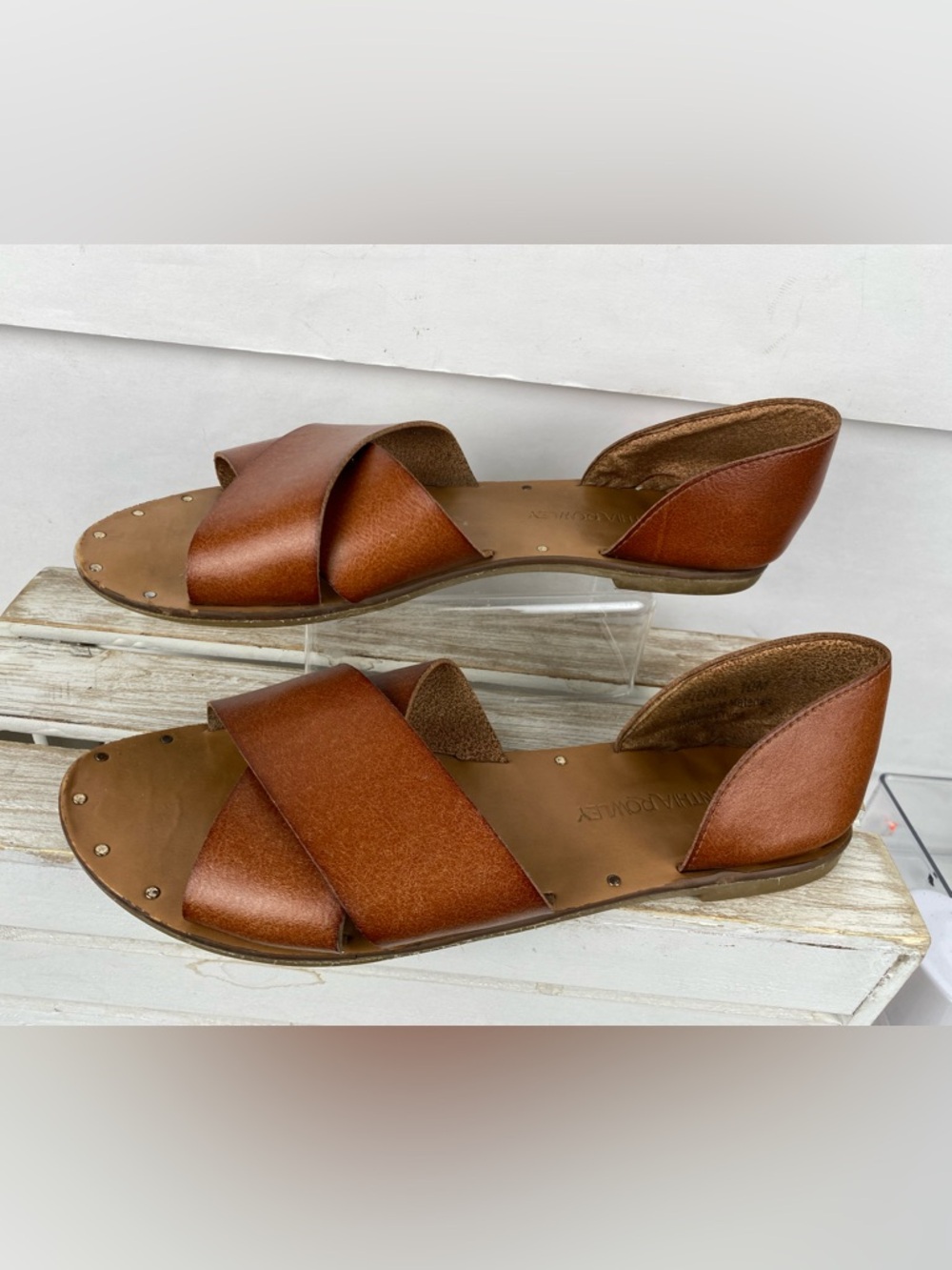Cynthia Rowley Fiona brown cross-strap studded sandals women’s size 10. - Picture 4 of 11